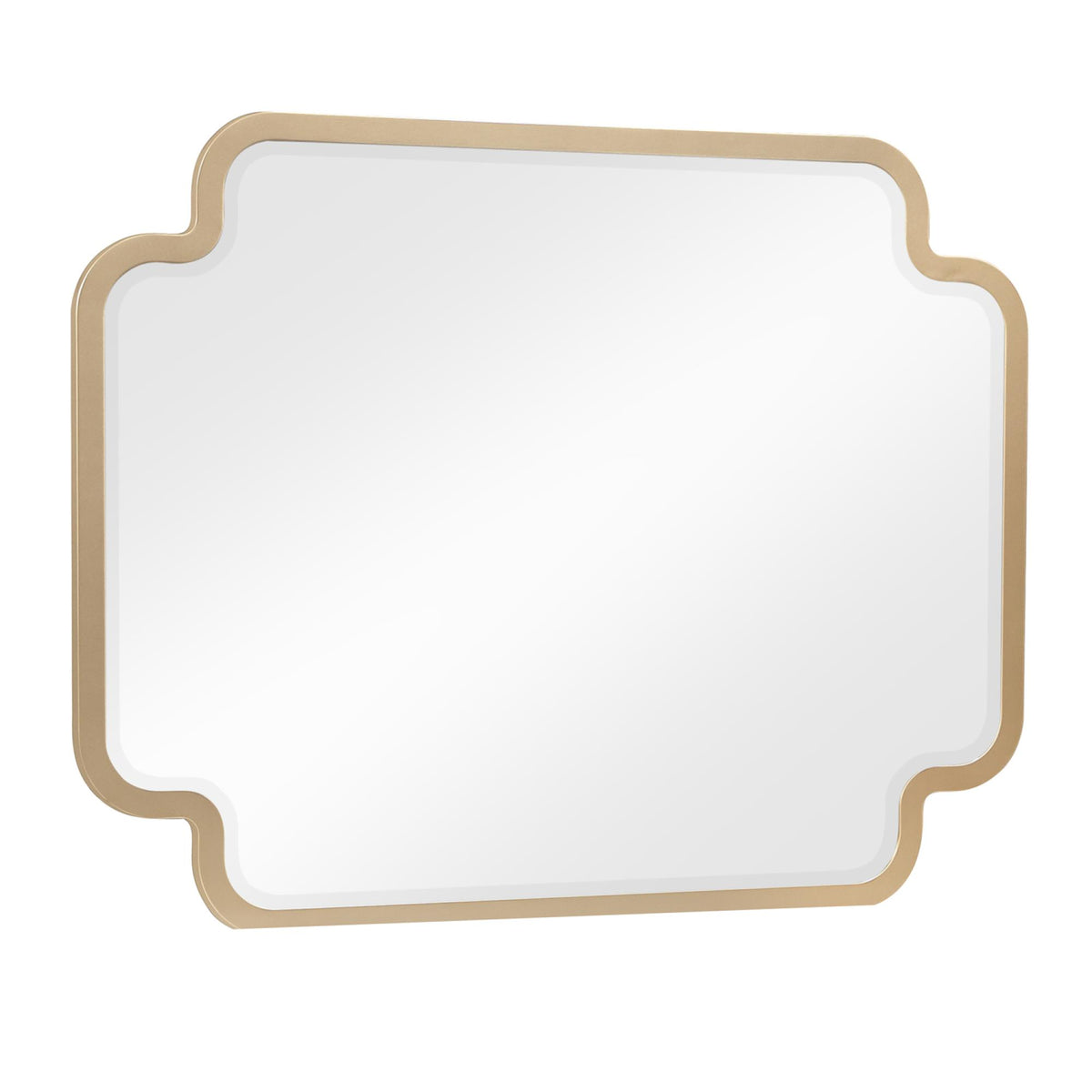 Cassandra Modern Bedroom Mirror in Beige with Sculpted Frame and Gold Accents (Dresser not included)