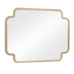 Cassandra Modern Bedroom Mirror in Beige with Sculpted Frame and Gold Accents (Dresser not included)