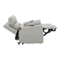 Elysium Light Gray Silicone Synthetic Leather Power Motion Recliner with Lift, Heating & Massage Chair