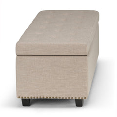 Saturn 48 inch Wide Storage Ottoman in Natural Linen-Look Fabric
