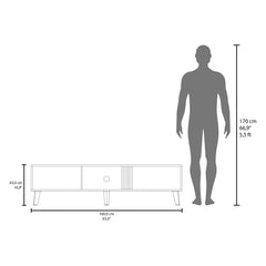 Rhea 63" Wide Tv Stand with Two pull down Cabinets, Two Shelves, Cable Management , Living Room, Tv Room Black Wengue - Light Oak