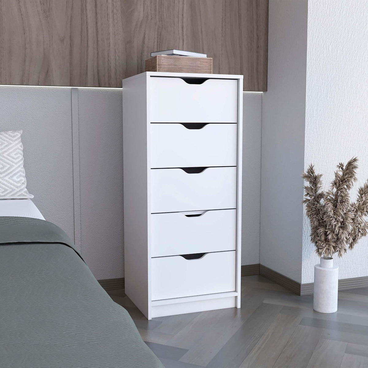 Utopia 5 Drawers Tall Dresser, Pull Out System -White
