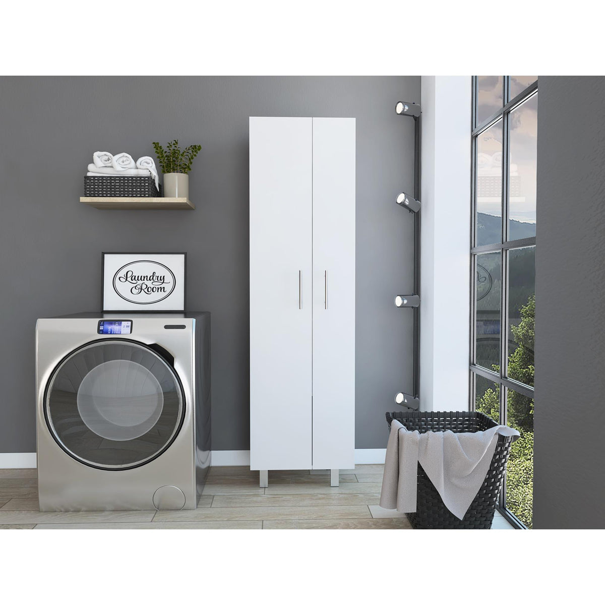 Oasis Cleaning Cabinet, Double Door Cabinet, Four Legs, Five Shelves -White