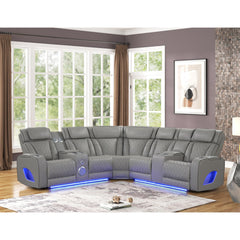 Hephaestus Modern Style power recliner sectional with Bluetooth speaker and LED made with wood & metal, Massage Function Included -Gray