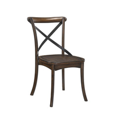 Dark Oak Finish Dining Side Chairs Set of 2 Wooden Kitchen Furniture X-Design Metal Accent Black