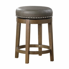 Utopia 25 Inch Swivel Counter Stool Gray Round Faux Leather, Brown, Set of 2