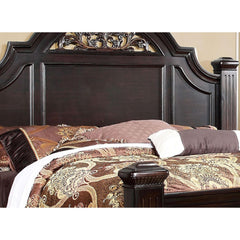 Sun King Size Bed 1pc Contemporary Style Dark Walnut Bedroom Furniture Formal Floral Design in Headboard