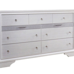 Armageddon Dresser with 7 Drawers and 2 Jewelry Drawer, White and Silver