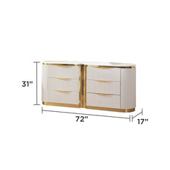 Pluto Gold Detailed 6-Drawer Dresser made with Wood in White (Includes Dresser only )