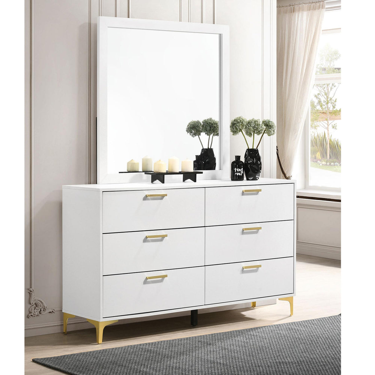 Eternity White 6-drawer Dresser with Mirror