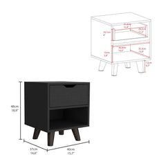 Galaxy Nightstand with 1 Open Storage Shelf, 1 Drawer and Wooden Legs