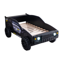 Modern Novelty Style Twin Bed Speed Jeep Design High Gloss Finish LED Night Lights On Headlights Metal Structure Black Finish