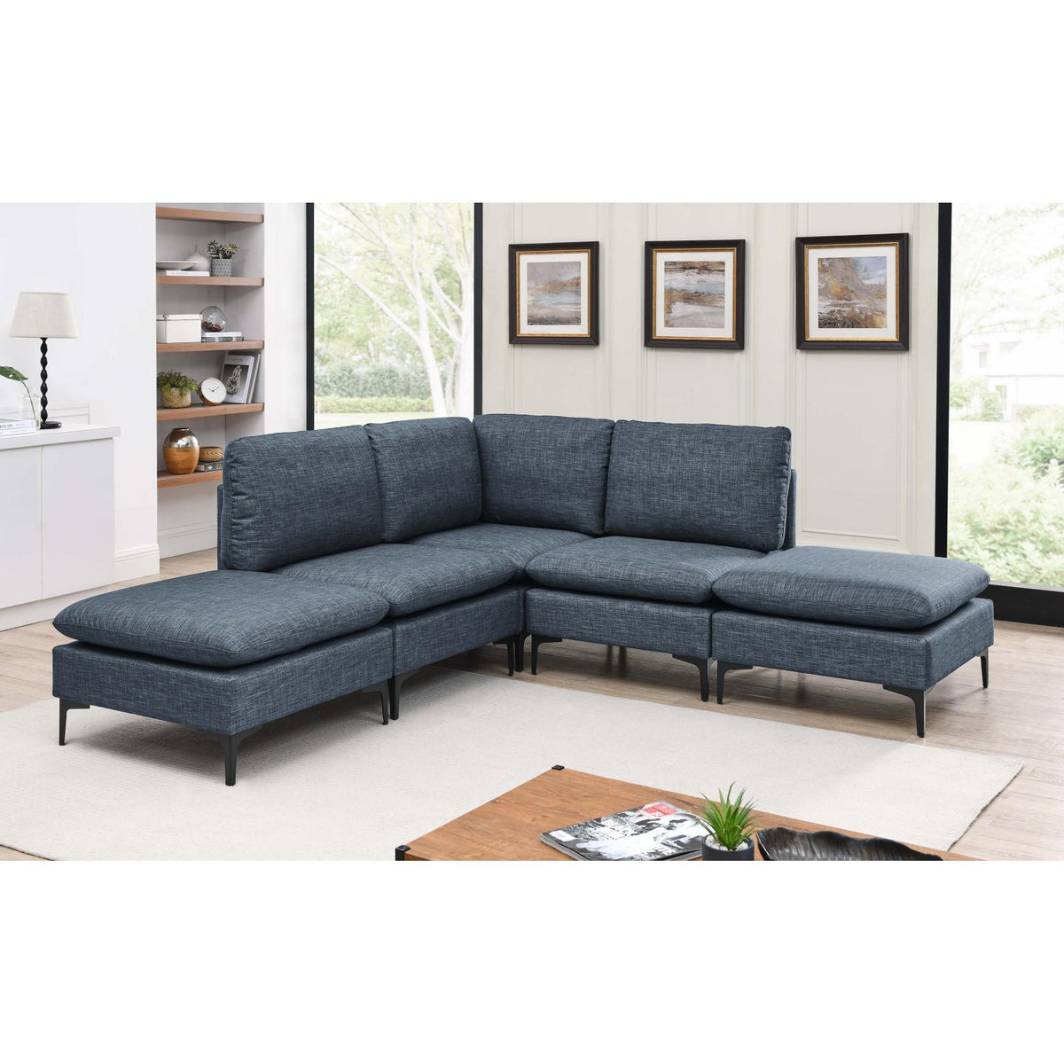 Linen Upholstered Modular Sectional with Metal Legs