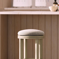 Sanctuary Counter-Height Backless Wood Swivel Barstool with Upholstered Seat, Distressed Ivory, 1PC