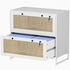 Lockable Filing Cabinet, Boho 2 Drawer File Cabinet with Adjustable Hanging Bar for Letter, A4 and Legal Size, White