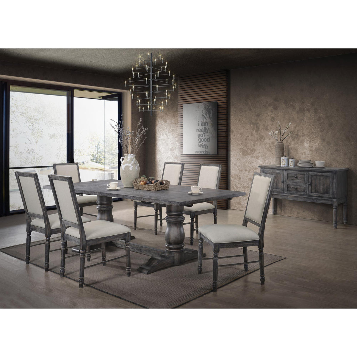 Poem Weathered Gray Finish 7PCs Dining Room Set
