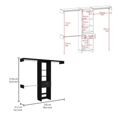 Oasis 250 Closet System, Five Open Shelves, One Drawer, Three Metal Rods -Black