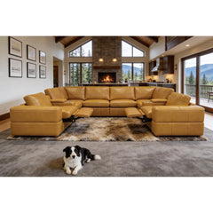 Premium Leather Match Upholstered Large Arms Sectional with Two Recliner Seats