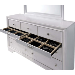 Contemporary 1pc Dresser Hidden Jewelry Drawer English Dovetail Silver Accents Round Knobs White Color Bedroom Furniture