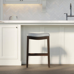 Story H Bar-Height Wood Barstool with Gray Faux-Leather Seat, 1PC