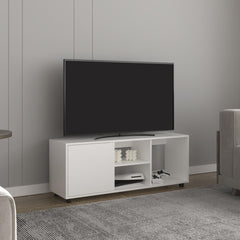 Chronos 51" Wide Tv Stand with One Door Cabinet , Four Open Shelves, Cable Management, Living Room, Tv Room White