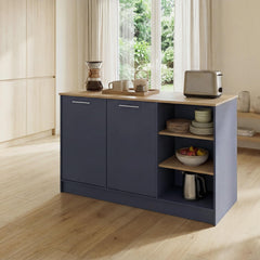 Archive Kitchen Island with Spacious Dining Countertop, Three Open Storage Shelves, Dual Cabinet Doors with Interior Shelves and Functional Floorstanding
