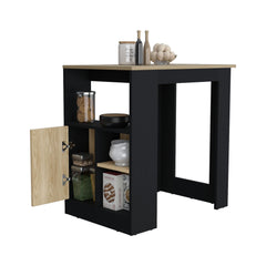 Fable Kitchen Island with 1-Door Cabinet Push to open System and Side Shelves Black - Natural Oak