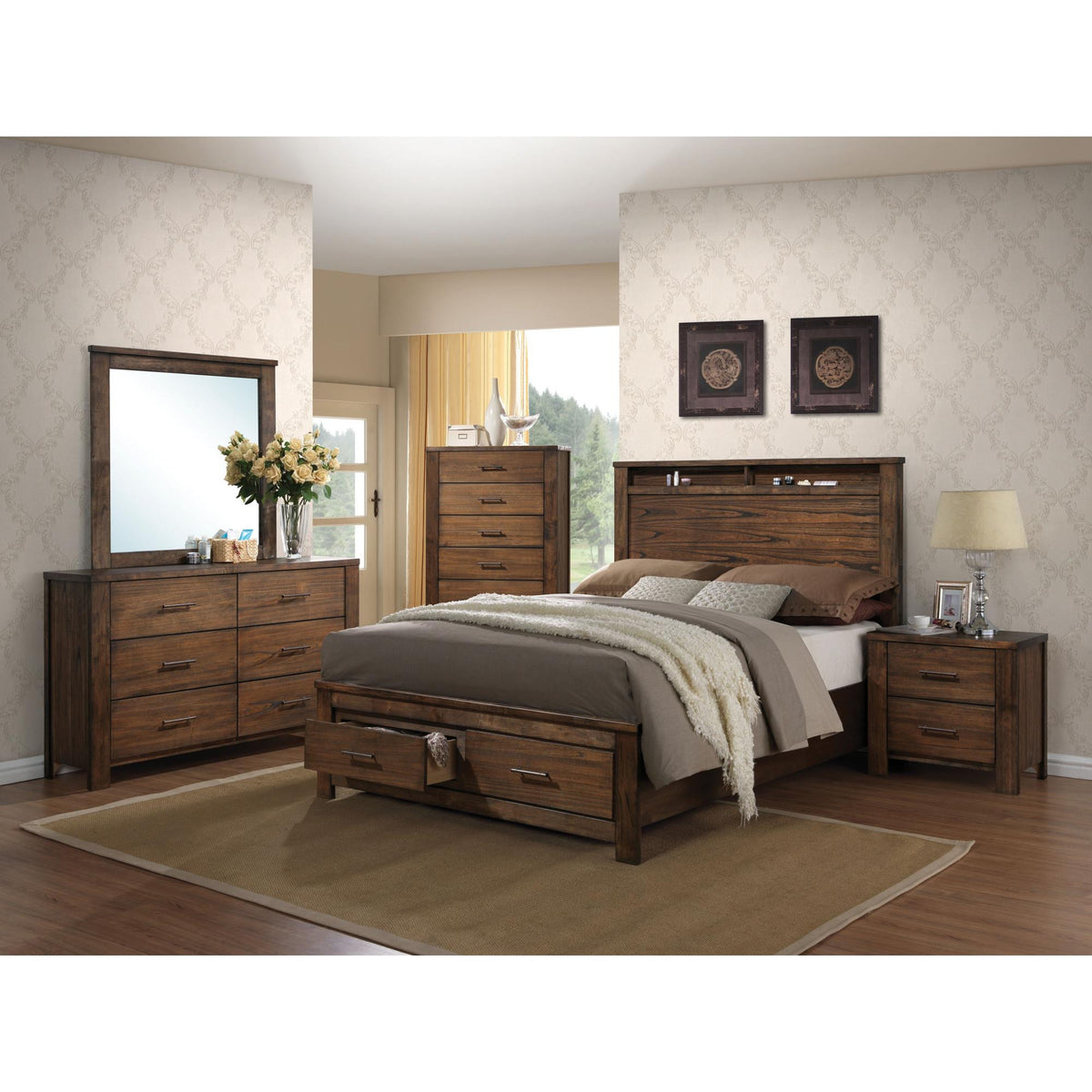 Neptune Oak Finish EK Bed W/Storage