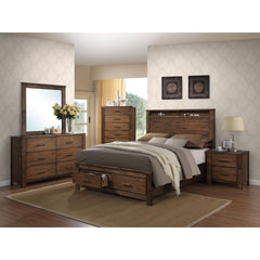 Neptune Oak Finish EK Bed W/Storage