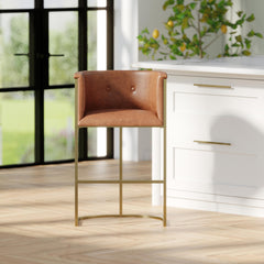 31" Bar Stool – Tobacco Brown Faux Leather with Brass-Finish Metal Base, 1PC