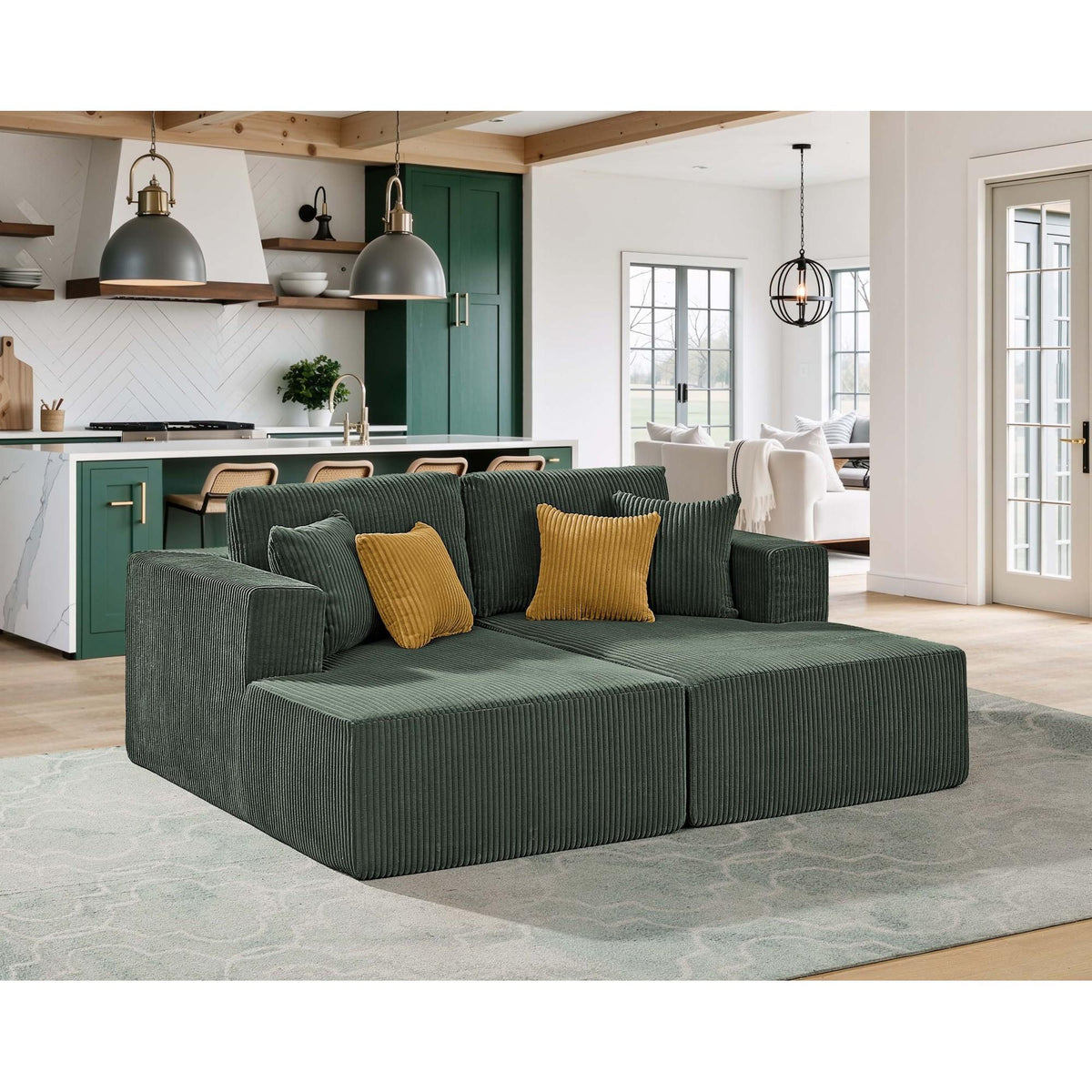 Full Compressed Corduroy Upholstered Double Chaises Loveseat - No Assembly Needed