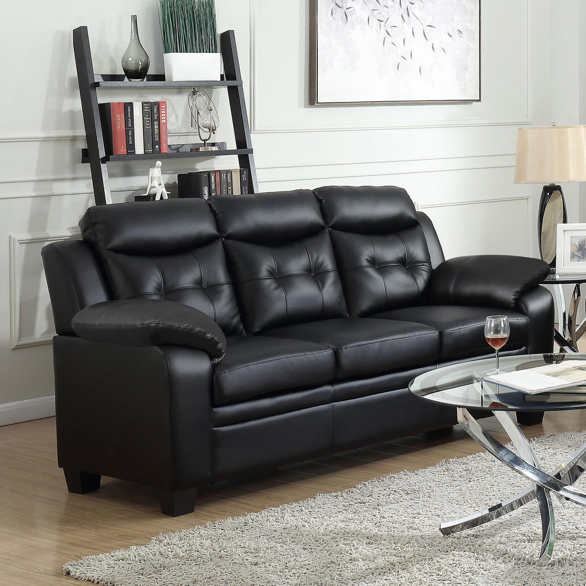 Elysium Casual Black Padded Sofa with Tufted