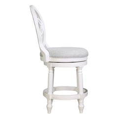 26" Wood Counter-Height Bar Stool with Back and Swivel Upholstered Seat, Farmhouse White, 1PC