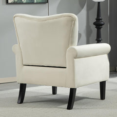 Mid-Century Modern Wingback Accent Chair, Upholstered Fabric Armchair with Sturdy Wood Legs, High-Back Padded Club Chair for Living Room Bedroom Office