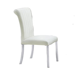Aria Side Chair Channel Tufted Back Seat Contemporary White And Silver Finish Dining Furniture
