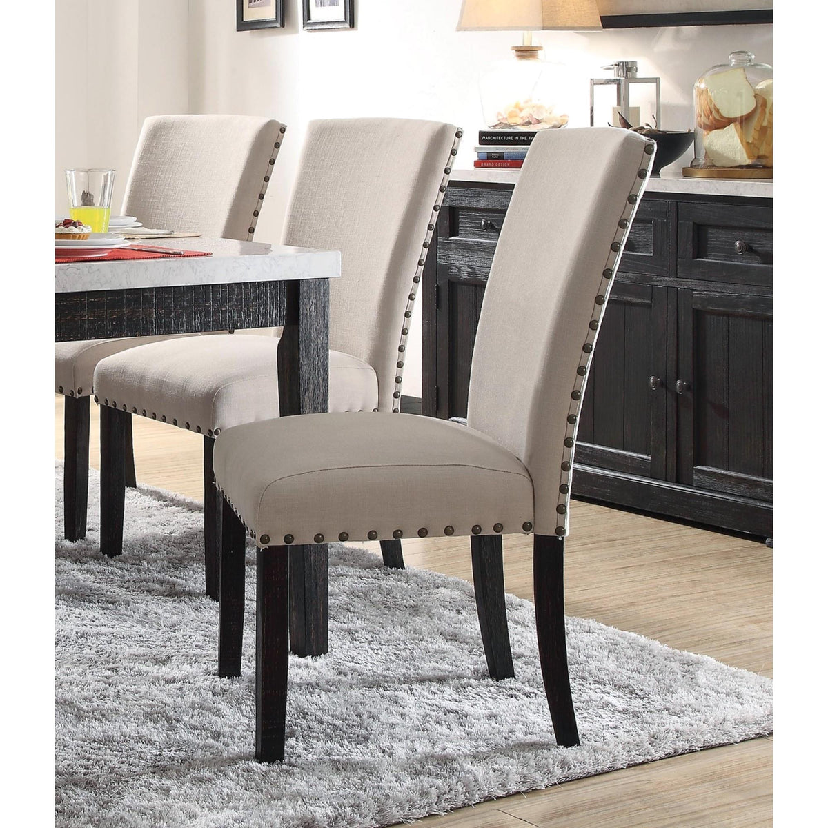 Vault Dining Chairs Set of 2, Lenin Comfort Nailhead Trim Wooden Dining Furniture Contemporary Padded Seat