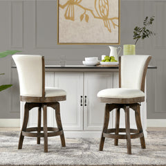 Eden 27" Armless Swivel Counter Height Bar Stool, Natural White Linen