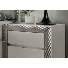Glam Style 1pc Nightstand Plinth Base Silver Molding Felt Lined Top Drawer Gray Finish Bedroom Furniture