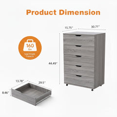 Gray  5-Drawer Dresser with Wheels – Modern Storage Cabinet