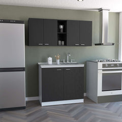 2 Piece Kitchen Set, Olimpo 150 Wall Cabinet  + Salento Utility Sink With Cabinet, Black / White
