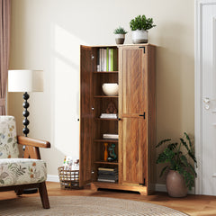 72" Farmhouse Pantry Cabinet, Freestanding Food Pantry Cabinet with Adjustable Shelves, Brown
