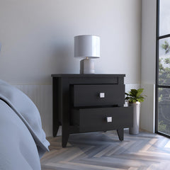 Halo Nightstand , End Table, Side Table Two Shelves, Four Legs -Black