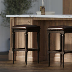 27"H Square Counter Stool, Distressed Walnut, 1PC