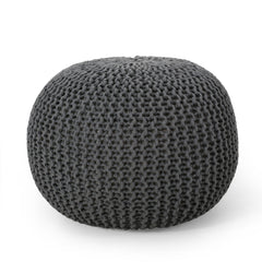 Poseidon Knitted Cotton Round Pouf, Gray