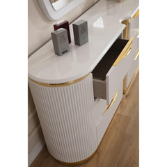 Pluto Gold Detailed 6-Drawer Dresser made with Wood in White (Includes Dresser only )