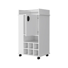 Apex 1-Door Bar Cart with Wine Rack and Casters White