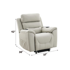 Elysium Light Gray Silicone Synthetic Leather Power Motion Recliner with Lift, Heating & Massage Chair