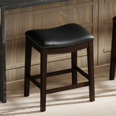 Sanctuary H Counter-Height Wood Barstool with Black Faux-Leather Seat, 1PC