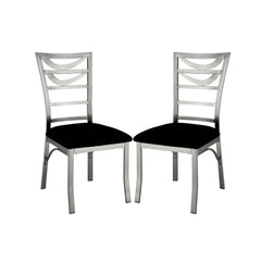 Contemporary Silver Metal 2pc Dining Chairs Black Microfiber Seat Dining Room Ladder Back Chair Satin Plated Powder Coating