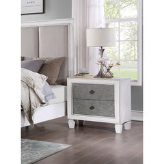 Modern Rustic White and Gray Finish 2-Drawers Nightstand Wooden Bedroom Furniture 1pc Farmhouse Style